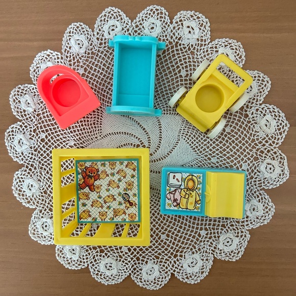 Five Vintage Fisher-Price Little People Baby/Nursery Items, circa 1960’s-1970’s